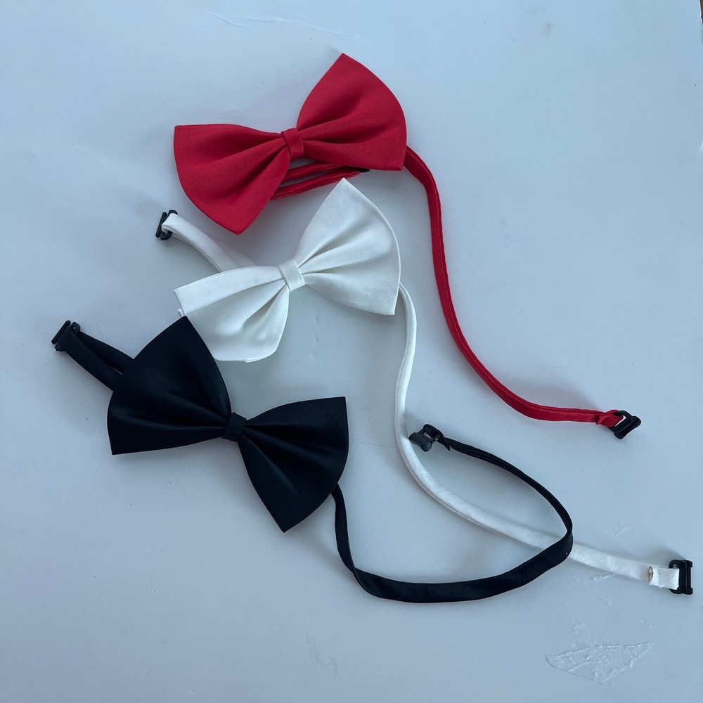 Set of 3 Mens Bow Ties Red White Black Adjustable Pre-Tied Formal Satin Bundle